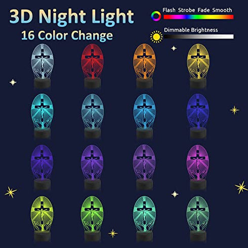 Cross 3D Night Light, Attivolife Jesus Illusion Hologram Lamp 16 color